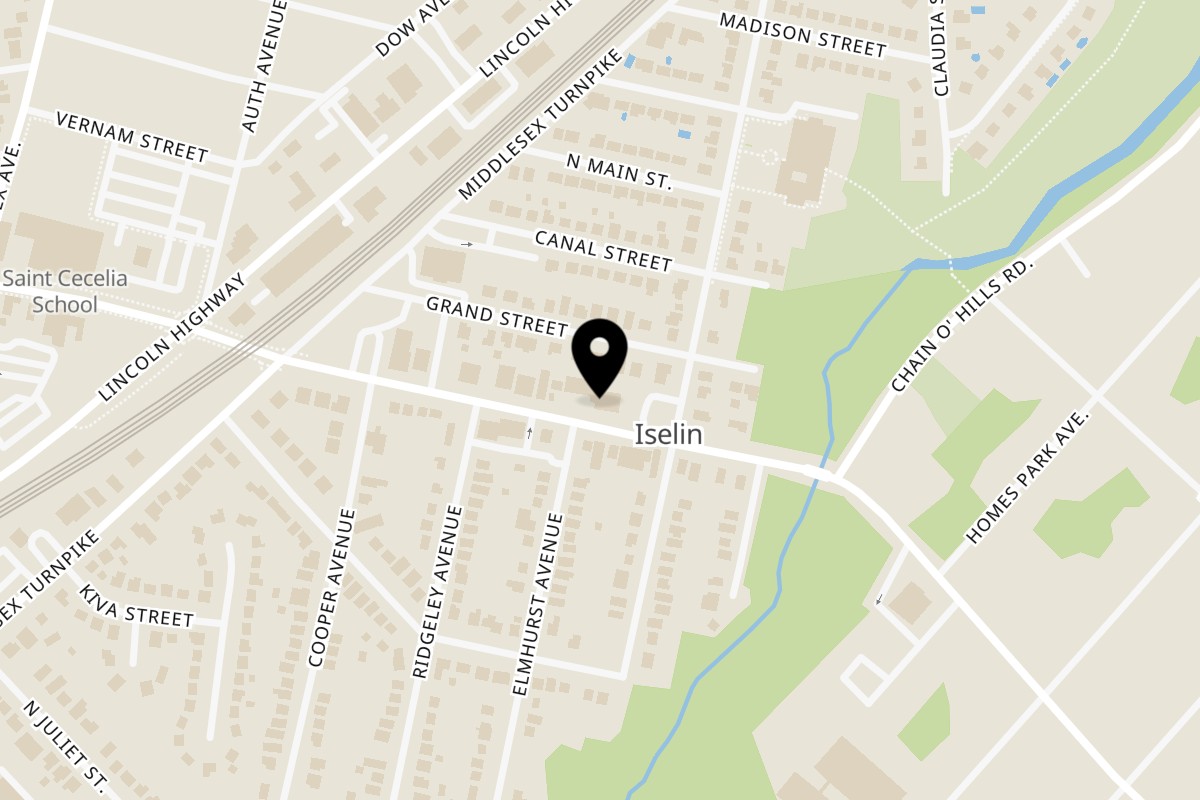 Map showing the location of La Pino'z Pizza Iselin on 1174 Green St in Iselin