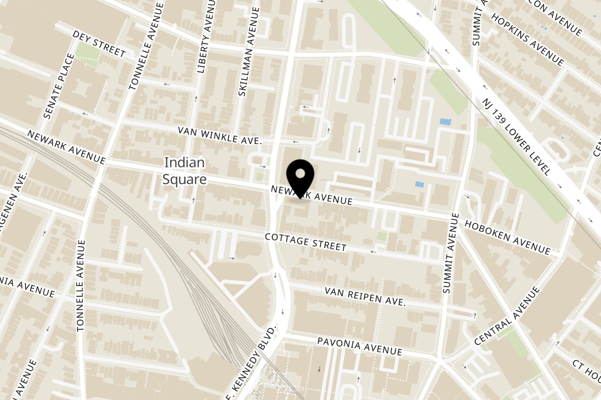 Map showing the location of La Pino'z Pizza Jersey City on 741 Newark Ave in Jersey City